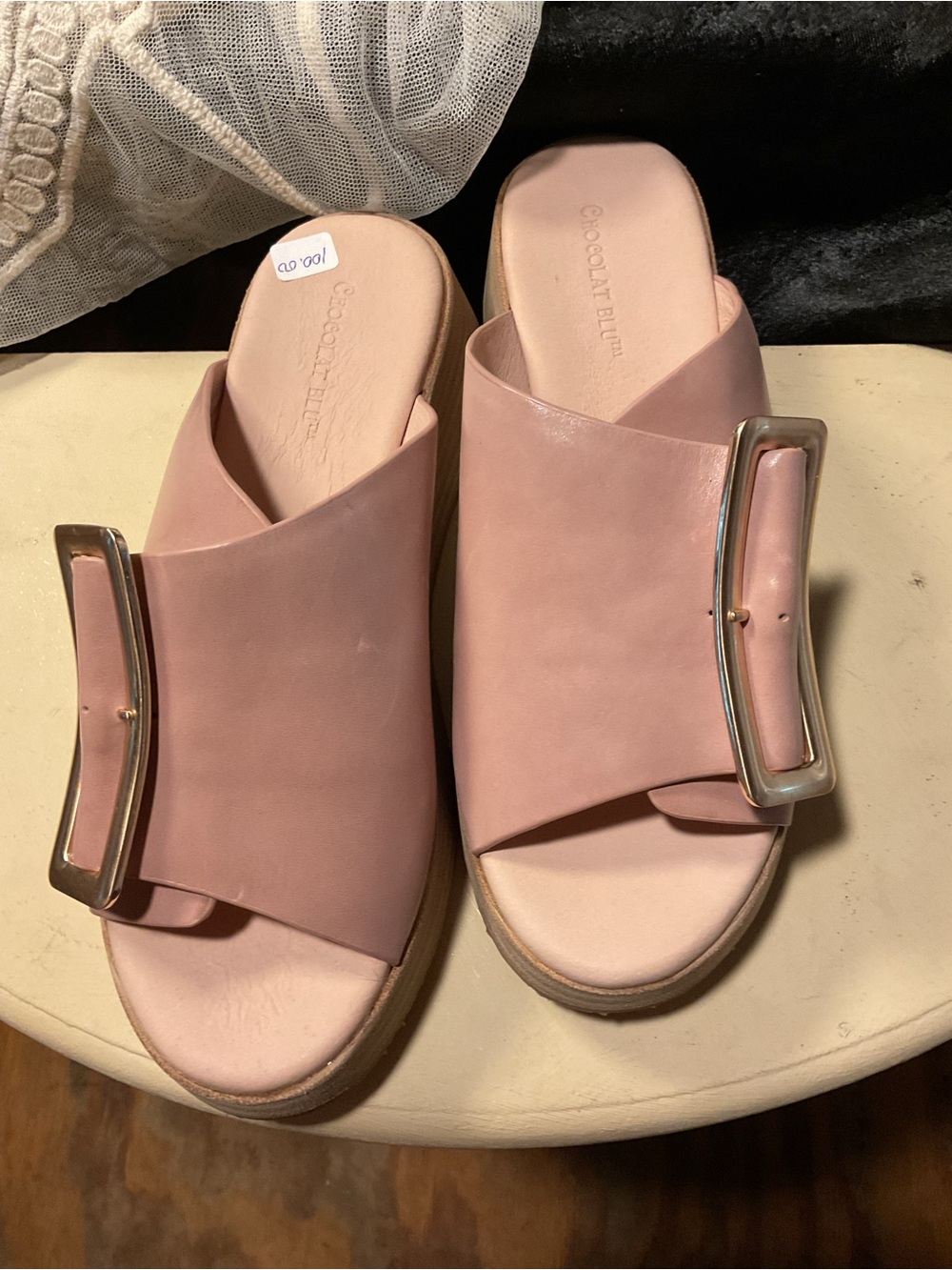 Chocolat Blu Blush Pink Buckle Slide Mules